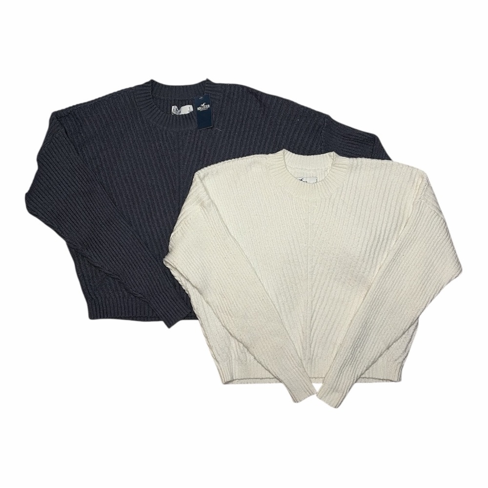 Hollister Small Crewneck Sweater Bundle Navy White Cozy Soft Minimalist NWT EUC